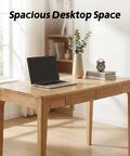Mid Century Modern Solid Wood Height Adjustable Standing Desk With Slick Ergonomic Design And Heavy Duty Storage Drawers, spacious desktop with laptop.