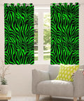 Light Green And Black Zebra Print Blackout Curtains 52W X 63L, 2 Panel Set With Easy Slide Grommets, thermal room drapes installed.
