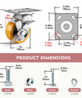 Beefy 4 Inch Industrial Locking Casters Set Of 4 Rock Solid Four K Heavy Duty Swivel Wheels dimensions with steel plate mount and hardware.