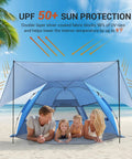 Pop Up Beach Tent With 360 Degree Removable Canopy For 4 To 6 People, UPF 50 Plus Sun Shelter with family on beach