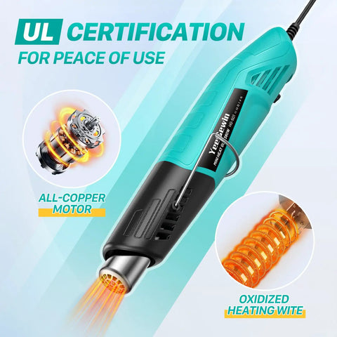 Mini Heat Gun 380W Fast Heating With Dual Temperature 480F To 850F Overheat Protection Reflector Nozzle 4.9Ft Cord Pro Grade UL Certified