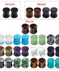 Dope Value Pack Mixed Stone Wood And Acrylic Ear Plugs Set, 16 Pairs 32 Pieces in various colors and materials