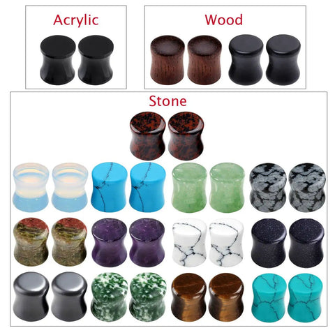 Dope Value Pack Mixed Stone Wood And Acrylic Ear Plugs Set, 16 Pairs 32 Pieces in various colors and materials