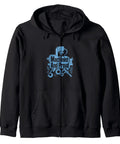 Classic Fit Black Zip Hoodie For Machinist And CNC Guys Featuring Vise Gauge Square Tool Design On Twill-Taped Neck, front view.