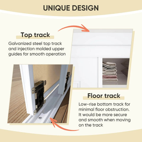Sliding Closet Door Set 72x80 With Double 37 Panels, Six Panel Steel Frame Bypass Door, Top and Bottom Track Kits Detail