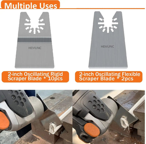 Universal Fit Oscillating Multitool Scraper Blades Set With Ten Rigid Blades And Two Flexible Blades For Carpet Adhesives And Tile Adhesives Silver Finish Great For Quick Cut Scraping