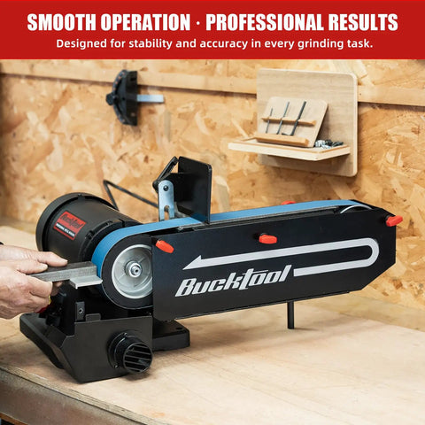 Heavy Duty 2X48 Inch Belt Sander With 1Hp Induction Motor Running At 4500 Fpm For Knife Making And Metal Finishing in workspace.