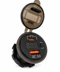 Slick 12V Usb And Type C Charging Port Plug And Play Upgrade For Ev Golf Carts with a digital display and dual ports.