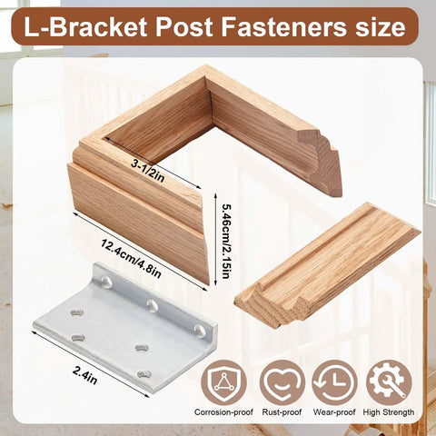 Three And A Half Inch Newel Post Mounting Kit With L Brackets And Metal Post Anchors DIY Friendly Includes Red Oak Wood Trim Deck Bases And Fasteners For Securing Handrails And Balustrades To Stairs And Floors