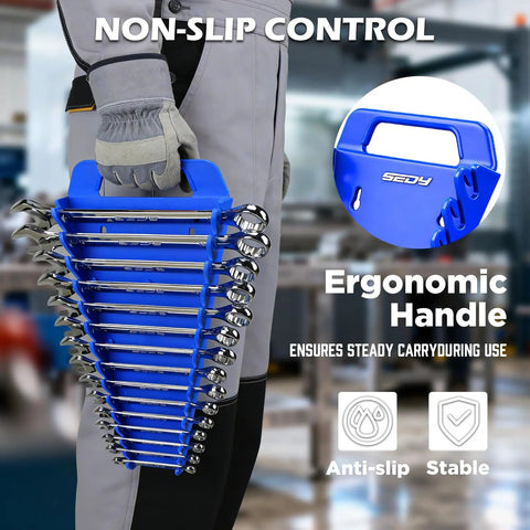 Magnetic Wrench Organizer With Non Slip Handle 24 Slot Pro Grade Heavy Duty Rack for Toolbox and Drawer Storage