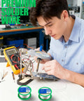 Lead Free Rosin Core Solder Wire 1mm Sn99 Ag0.3 Cu0.7 30g Pro Grade Fast Melting being used for electrical soldering by a technician.