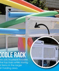 Weather Resistant Pool Storage Organizer Bin With Mesh Rolling Double Deck Rack Noodle Holder for Noodles, Toys, Balls, Floats, White