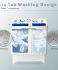Chill Compact Twin Tub Washing Machine, 12 Lb Washer And 8 Lb Spinner Combo, showing washing and spinning tubs.