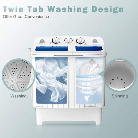 Chill Compact Twin Tub Washing Machine, 12 Lb Washer And 8 Lb Spinner Combo, showing washing and spinning tubs.
