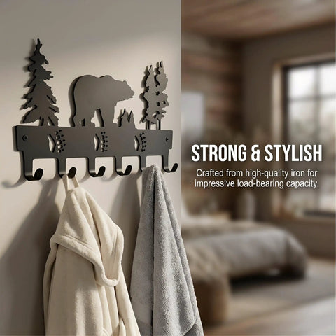 Metal Bear Coat Rack Wall Mount With Six Hooks For Hats Coats Towels Keys Bags And More Durable Black Finish Perfect For Entryway Hallway Bathroom Or Bedroom Must Have For Every Home on wall