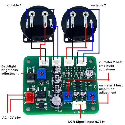 Two Pack 35Mm VU Meter Stereo Audio Level Indicator With Backlit Display And Adjustable Gain Driver Board For Preamplifiers Computers MP3 Players And Dope DIY Audio Projects wiring diagram
