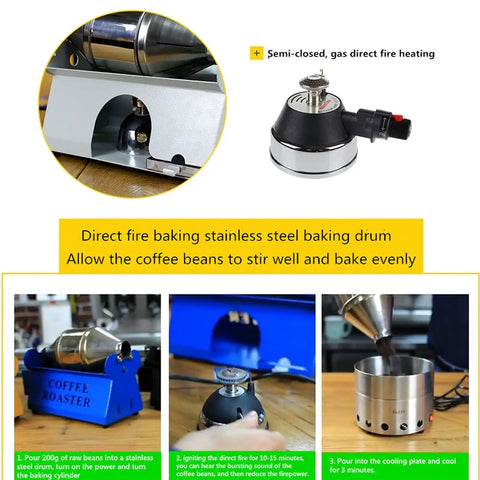 Crank Up Your Home Brewing Setup With This Solid Coffee Roaster Machine Featuring A Continuous Rotating Stainless Steel Drum; Semi-closed gas heating system.