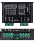 Front view of DM542 microstep driver module, 2-pack, black enclosure with white labeling and two green terminal blocks.