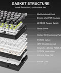 Exploded view of Top Notch 75 Percent Wireless Mechanical Keyboard Featuring Gasket Mount Build showing components like keycaps and switches.
