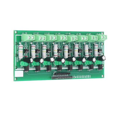 8 Channel Optocoupler Isolation Board For 220V AC Detection, PLC And MCU Interface, green circuit board with components