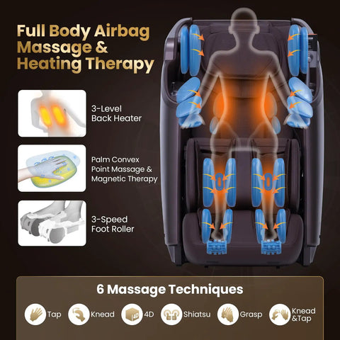 Premium 4D Flexible Track Massage Chair With Zero Gravity Reclining, Full Body Airbag Compression, Waist Heating Pads, Auto Body Scan And Wireless Charging For Straight Up Recovery Vibes In Brown