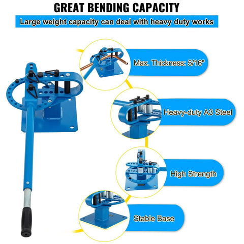 Manual Pipe Bending Machine For 1 To 3 Inch Tubes with A3 steel frame, showing heavy-duty capacity and interchangeable dies.