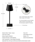 Dimensions and details of 2 Pack Cordless LED Desk Lamp Portable Table Light With 5000mAh Battery Three Color Stepless Dimming Rechargeable Night Light For Home Restaurant Bedroom Outdoor Camping Coffee Shop