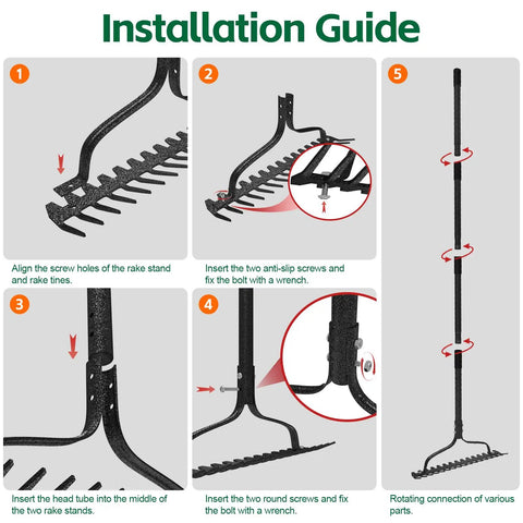 Installation guide for Beefy 63 Inch Heavy Duty Metal Garden Rake With Ergonomic Handle 17 Tines