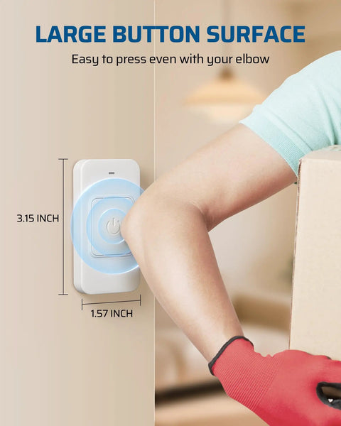 Remote Control Light Socket With 100 Ft Range, Wireless No Wiring Lighting Control For Pull Chain Fixtures, E26 And E27 Bulb Base, Magnetic Switch, ETL Listed, Easy Install, No Fuss Convenience showing large button surface being pressed by elbow.