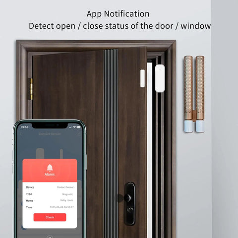 One Pack Smart Door And Window Sensor Tracking Entries To Keep Your Pad Secure While Sending Instant Push Alerts For Straight Up Home Protection And Hands Free Voice Command on door with phone app.