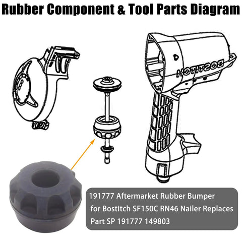 Rubber Bumper For RN46 SF150C Coil Fed Roofing Nailer Replaces 149803 191777 diagram with piston parts and tool
