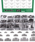 Front view of woodruff key set in a clear plastic case; 150 pieces, 15 metric sizes, carbon steel