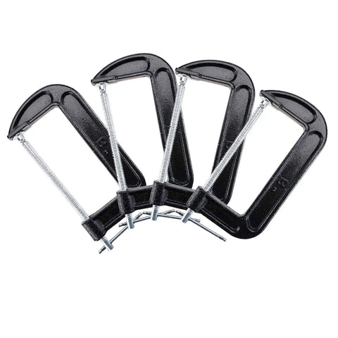 Heavy Duty 4 Pack 6 Inch C Clamp Set With 6 Inch Jaw Opening And 2 And 5 Eighths Inch Throat For Woodworking Welding Projects