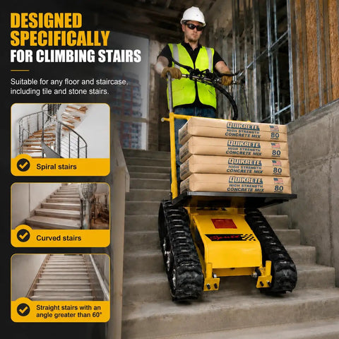 Beast Of A Foldable Electric Stair Climber Dolly For Stairs And Floors, 360 Degree Turn, Heavy Lifting Up To 880 Lbs, Long Life Battery, 850W Motor, Removable 48V Lithium Battery, Fast Charge, Low Energy Consumption, carrying concrete mix up stairs