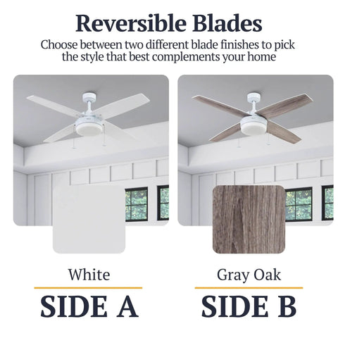 Memphis 52 Inch Contemporary Indoor Led Ceiling Fan With Light And Pull Chain Dual Mounting Options Four Dual Finish Blades