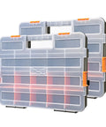 Built Tough 34 Compartments Toolbox Organizer Set With 20 Removable Dividers For Screws Nuts And Small Parts Clear Lid Black And Orange Plastic Case Large 15 Inch Long By 11.6 Inch Wide By 2.6 Inch Deep Two Piece Set