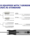 Premium Mini Cordless Rotary Grinder With Five Speed Settings For Cell Phone And PCB Repair Type C Quick Charge Craft Tool Kit showing 7 grinding heads for versatile use.