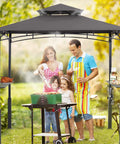 8x5 Grill Gazebo With LED Lighting For Outdoor BBQ And Backyard Grilling Dark Grey Patio Canopy Shelter For Parties And Family Cookouts