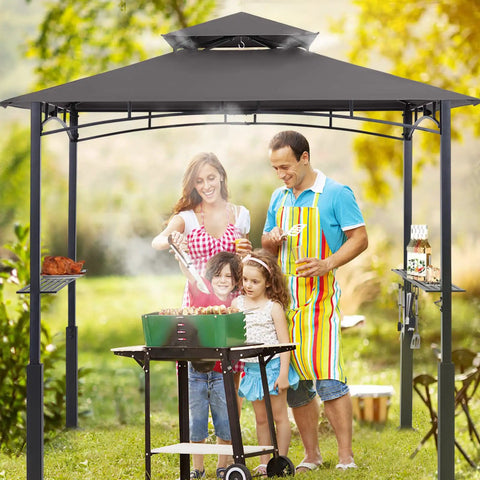 8x5 Grill Gazebo With LED Lighting For Outdoor BBQ And Backyard Grilling Dark Grey Patio Canopy Shelter For Parties And Family Cookouts