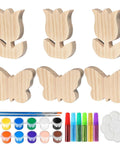 Spring Wood Cutouts Painting Kit 6 Pack Tulip And Butterfly Shapes Unfinished Blank Wood Slices With Art Supplies
