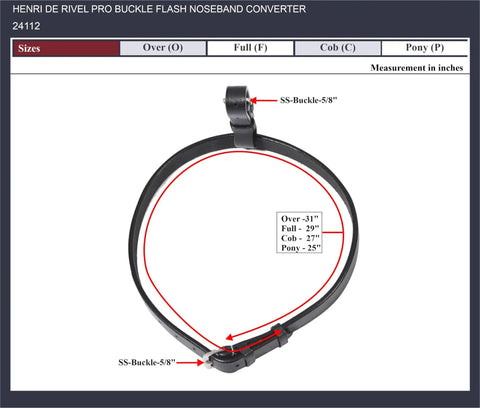 Pro Buckle Flash Noseband Converter in Australian Nut Leather with White Stitching, Oversize Fit, Easy Buckle Closure Diagram