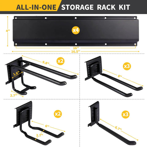 66 Inch Heavy Duty Garage Tool Organizer Wall Mount Rack With 720lbs Capacity And Adjustable Hooks shown in components view