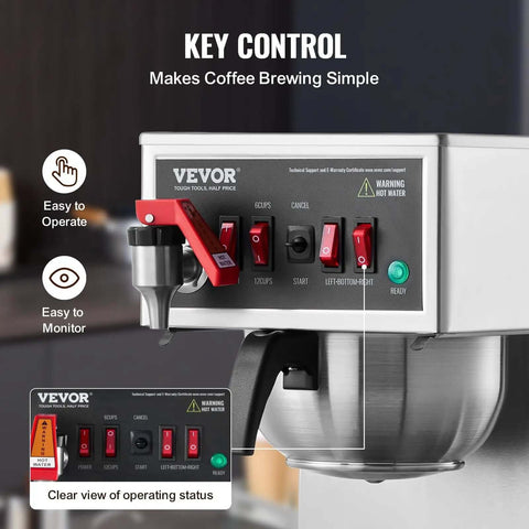 Control panel of 12 Cup Commercial Drip Coffee Maker With 3 Glass Carafes And 3 Warmer Plates, Stainless Steel Pour Over Brewer