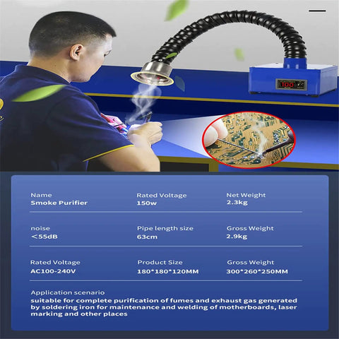 Heavy Duty Soldering Fume Extractor With Smoke Absorber, 360 Degree Adjustable Exhaust, Activated Carbon Filter in use