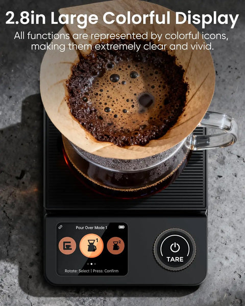 Coffee Scale With Timer And Bluetooth App Sync, 5kg High Precision Digital Kitchen Scale With Big Color Display, brew mode visible