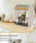 Large Capacity K Cup Holder And Coffee Pod Organizer For Home Office And Kitchen Counter Storage Holds 28 Pods On Top Plus Space For Extra Cups And Accessories Keeps Your Coffee Bar Neat And Ready For Busy Mornings in bamboo material on kitchen counter