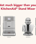 Premium Stainless Steel Fully Automatic Espresso Maker With 15 Signature Drink Recipes Removable Bean Hopper And Easy Touch Controls For Hella Smooth Morning Cup Of Joe with KitchenAid Stand Mixer for size comparison.