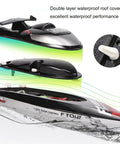 Eighteen Inch Brushless RC Speed Boat With Two Four GHz Remote Control Four Wheel Drive Watercraft showing waterproof design