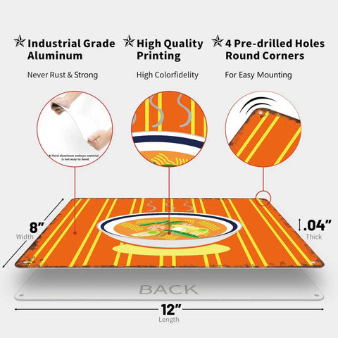 Dope Vintage Ramen Tin Sign Wall Art 8x12 Inch Metal Sign Poster showing close-up details of material and mounting holes.