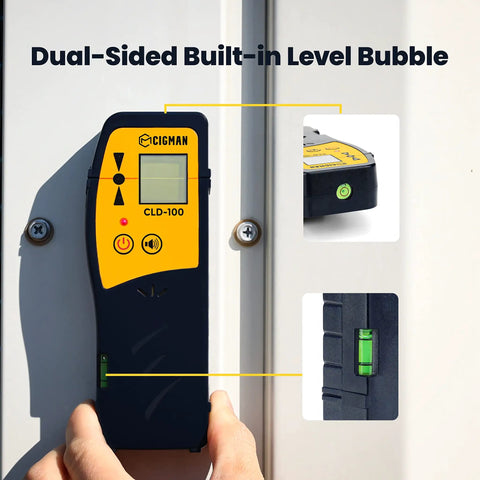 Line Laser Level Detector With Pulse Receiver For Accurate Alignment, CLD 100, dual-sided level bubble, in use on wall